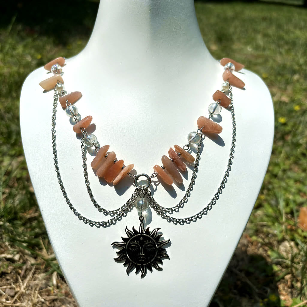 Collier ras du cou superposé avec pendentif en pierre de soleil naturelle Olivenorma