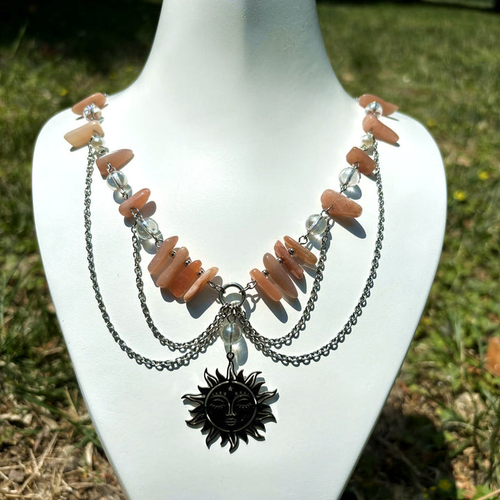 Collier ras du cou superposé avec pendentif en pierre de soleil naturelle Olivenorma