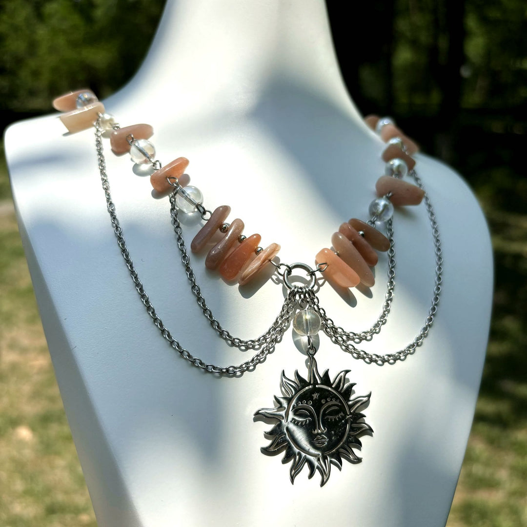 Collier ras du cou superposé avec pendentif en pierre de soleil naturelle Olivenorma