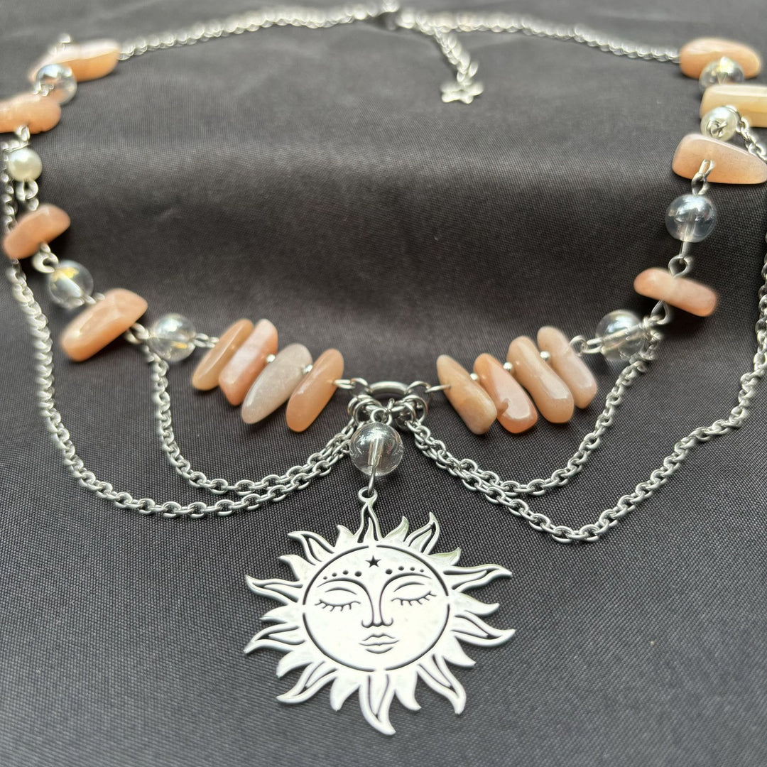 Collier ras du cou superposé avec pendentif en pierre de soleil naturelle Olivenorma