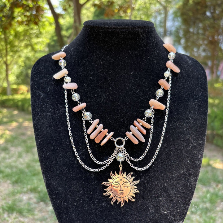 Collier ras du cou superposé avec pendentif en pierre de soleil naturelle Olivenorma