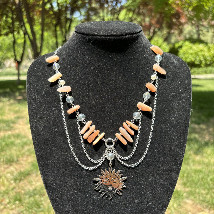 Collier ras du cou superposé avec pendentif en pierre de soleil naturelle Olivenorma