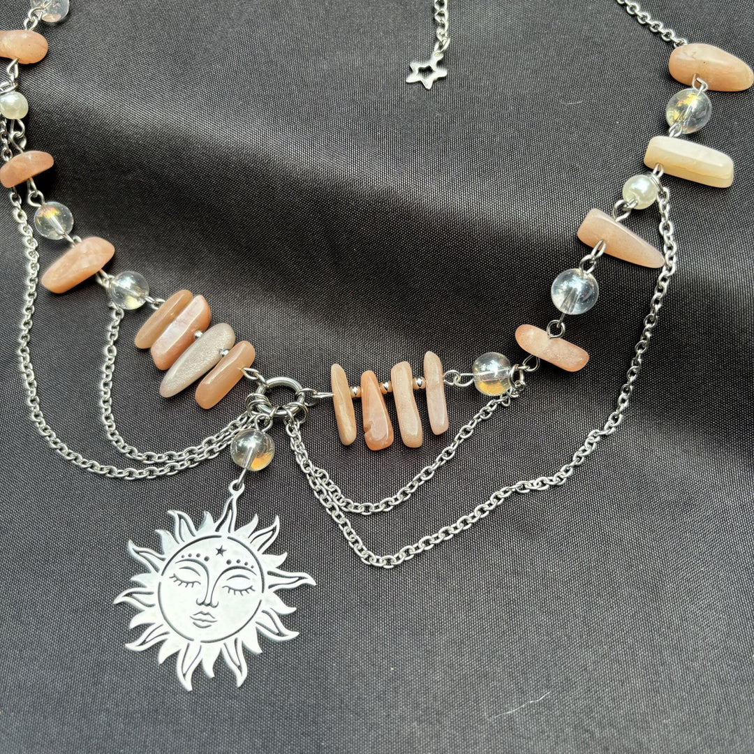 Collier ras du cou superposé avec pendentif en pierre de soleil naturelle Olivenorma
