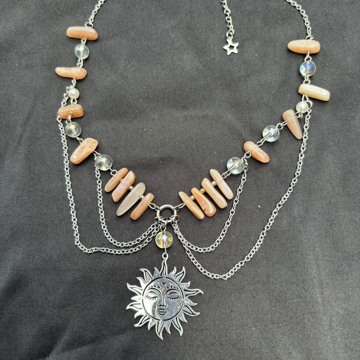 Collier ras du cou superposé avec pendentif en pierre de soleil naturelle Olivenorma