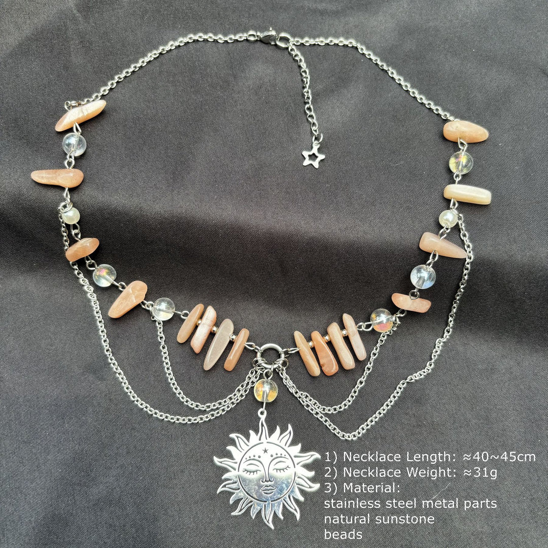 Collier ras du cou superposé avec pendentif en pierre de soleil naturelle Olivenorma