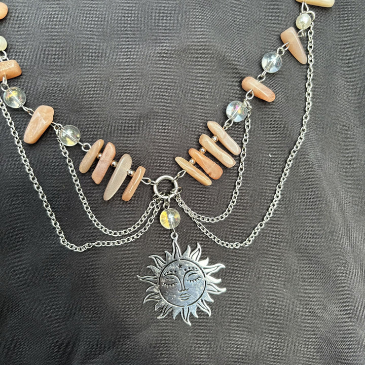Collier ras du cou superposé avec pendentif en pierre de soleil naturelle Olivenorma