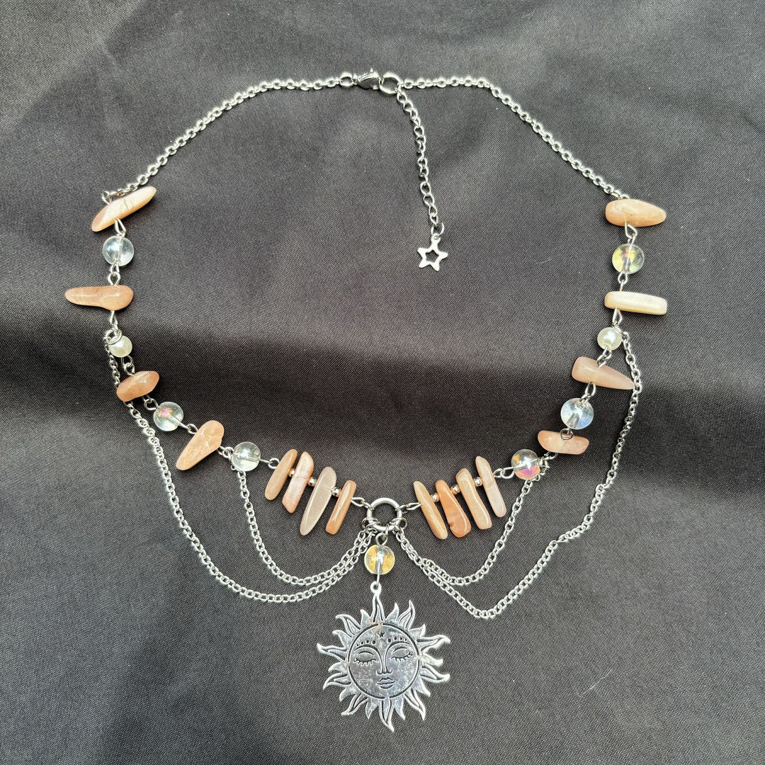 Collier ras du cou superposé avec pendentif en pierre de soleil naturelle Olivenorma