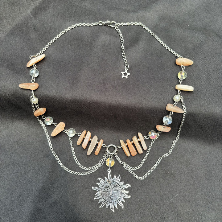 Collier ras du cou superposé avec pendentif en pierre de soleil naturelle Olivenorma