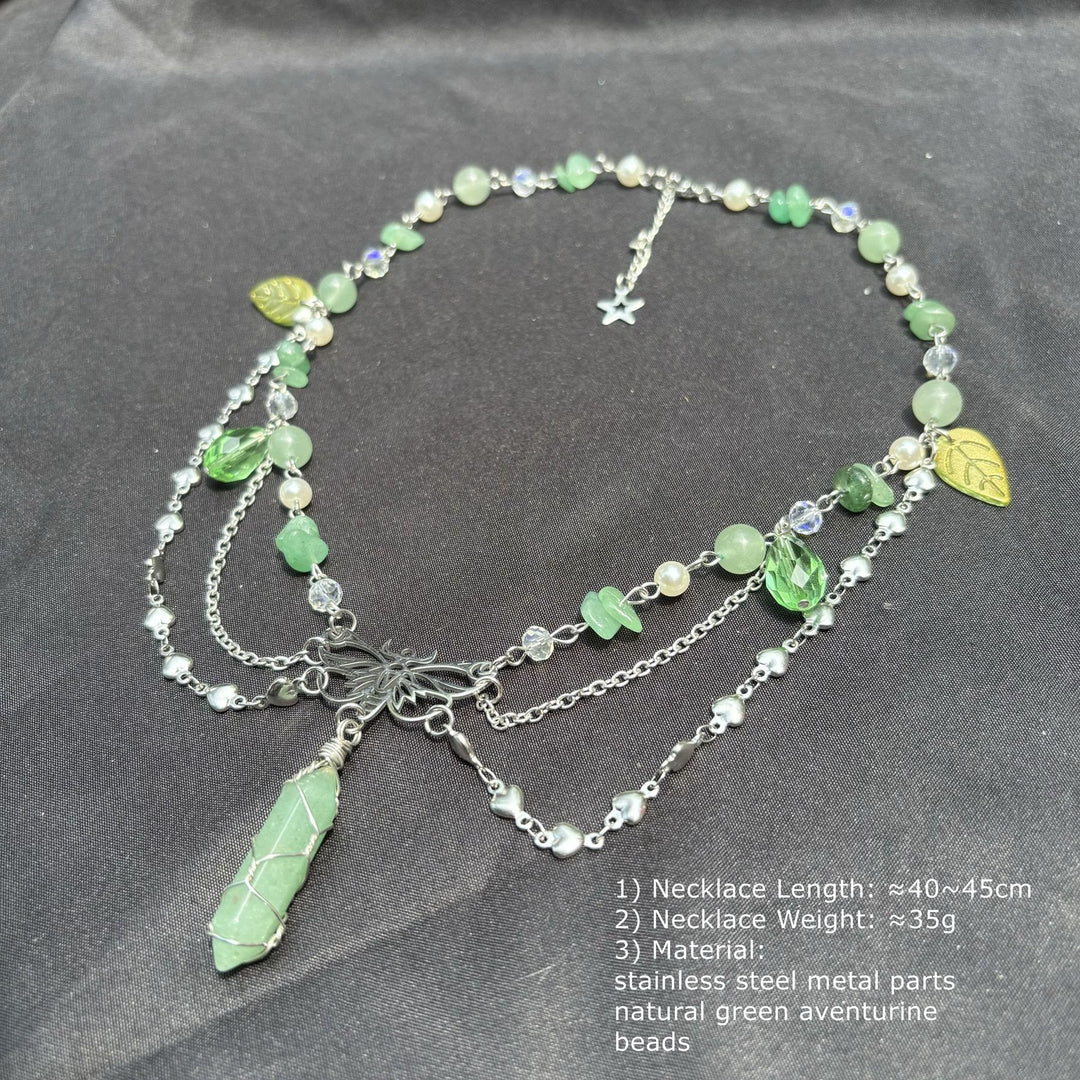 Collier ras du cou superposé avec pendentif papillon en aventurine verte Olivenorma