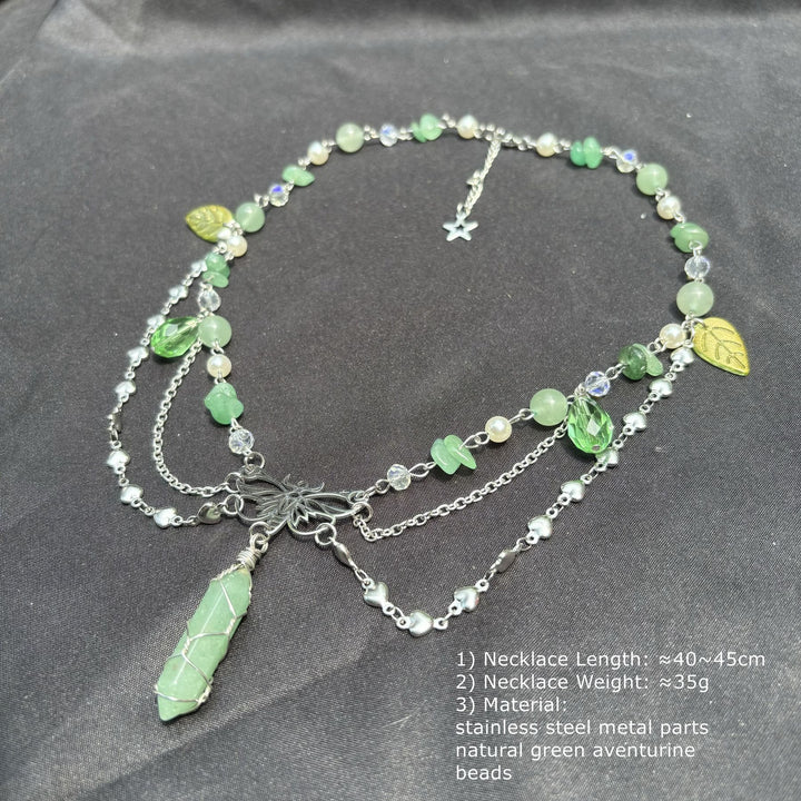 Collier ras du cou superposé avec pendentif papillon en aventurine verte Olivenorma