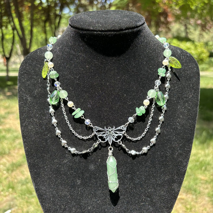 Collier ras du cou superposé avec pendentif papillon en aventurine verte Olivenorma