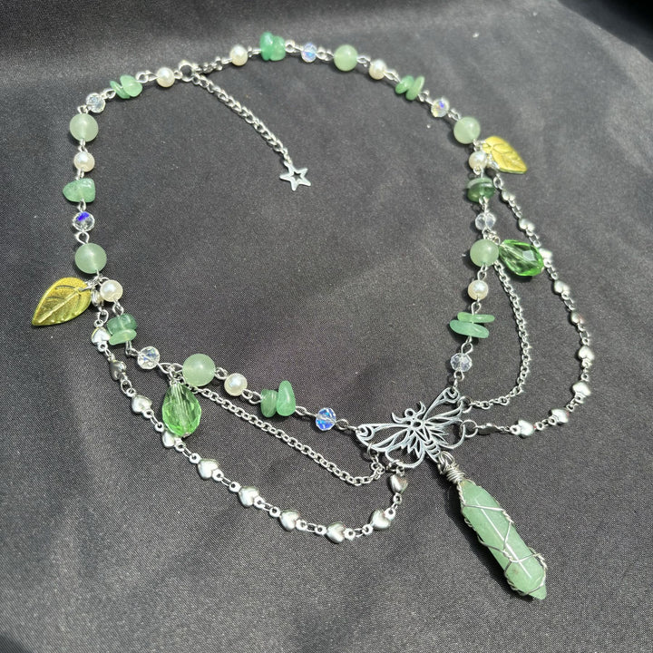 Collier ras du cou superposé avec pendentif papillon en aventurine verte Olivenorma