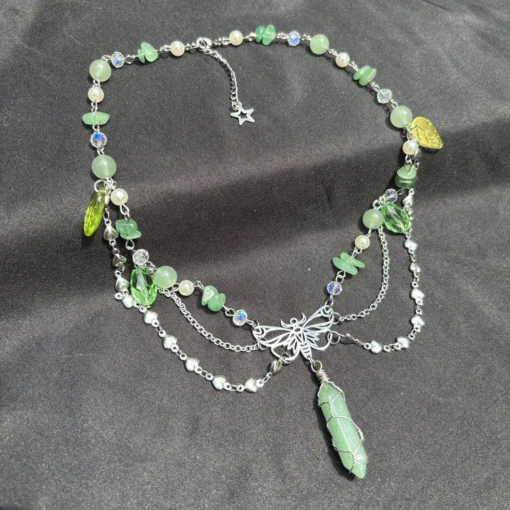 Collier ras du cou superposé avec pendentif papillon en aventurine verte Olivenorma