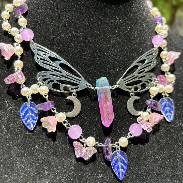 Collier ras du cou superposé en perles d'eau douce et améthyste Olivenorma