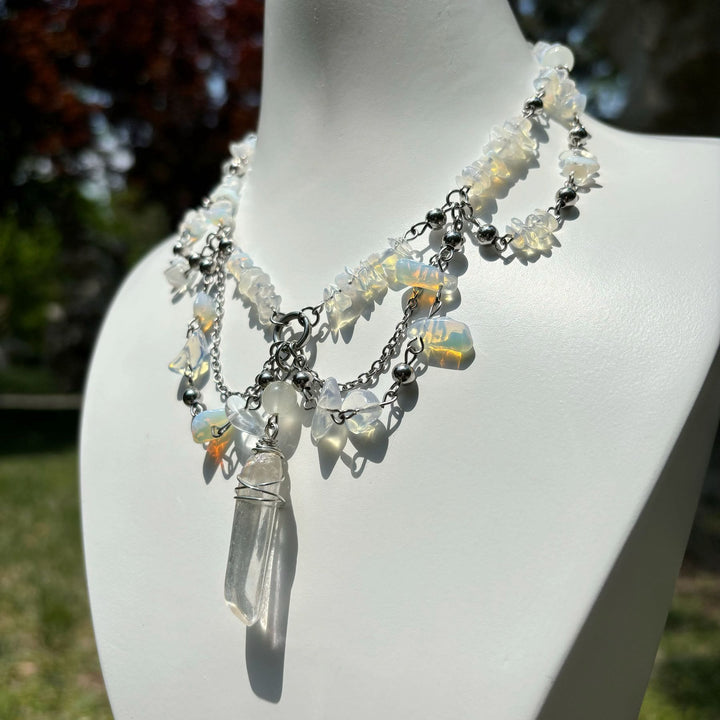 Collier ras du cou superposé en opalite naturelle Olivenorma