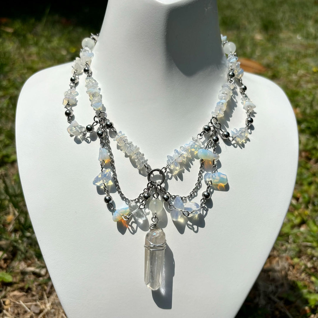 Collier ras du cou superposé en opalite naturelle Olivenorma