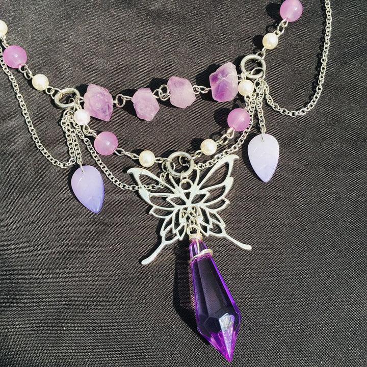 Collier ras du cou superposé en perles d'eau douce et améthyste Olivenorma