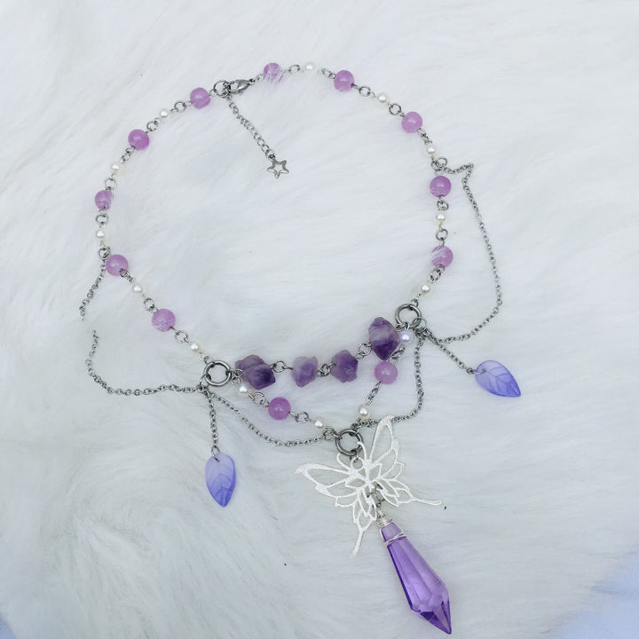 Collier ras du cou superposé en perles d'eau douce et améthyste Olivenorma