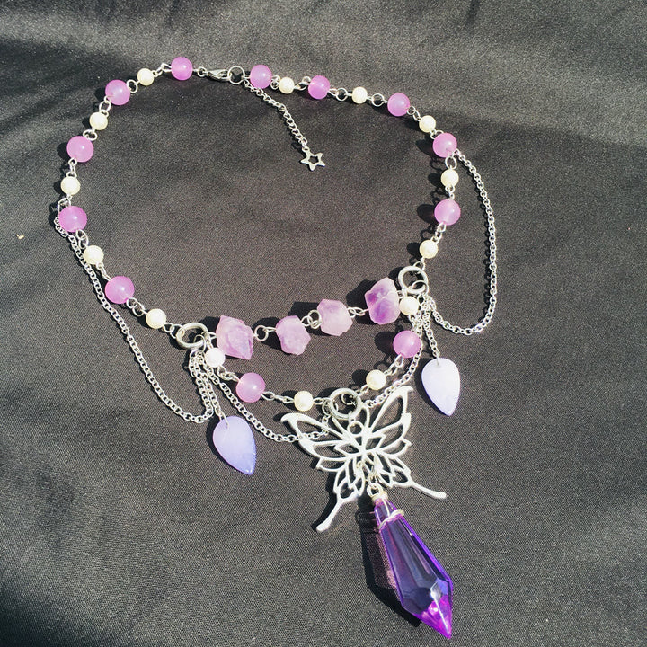 Collier ras du cou superposé en perles d'eau douce et améthyste Olivenorma