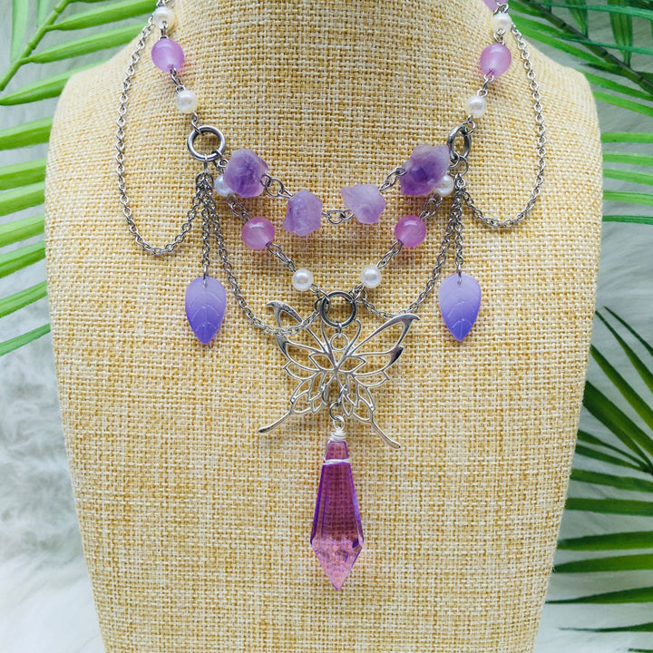 Collier ras du cou superposé en perles d'eau douce et améthyste Olivenorma