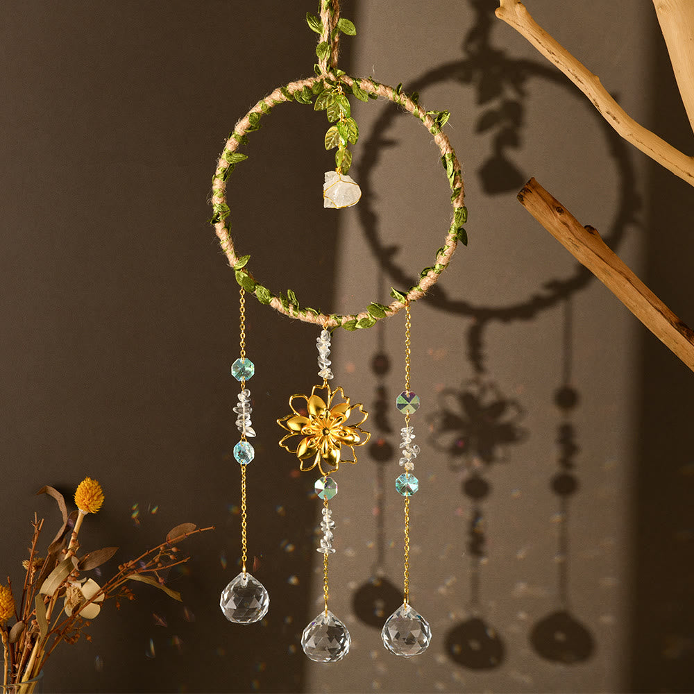 Olivenorma Anneau de vigne en cristal naturel Carillon à vent Lotus