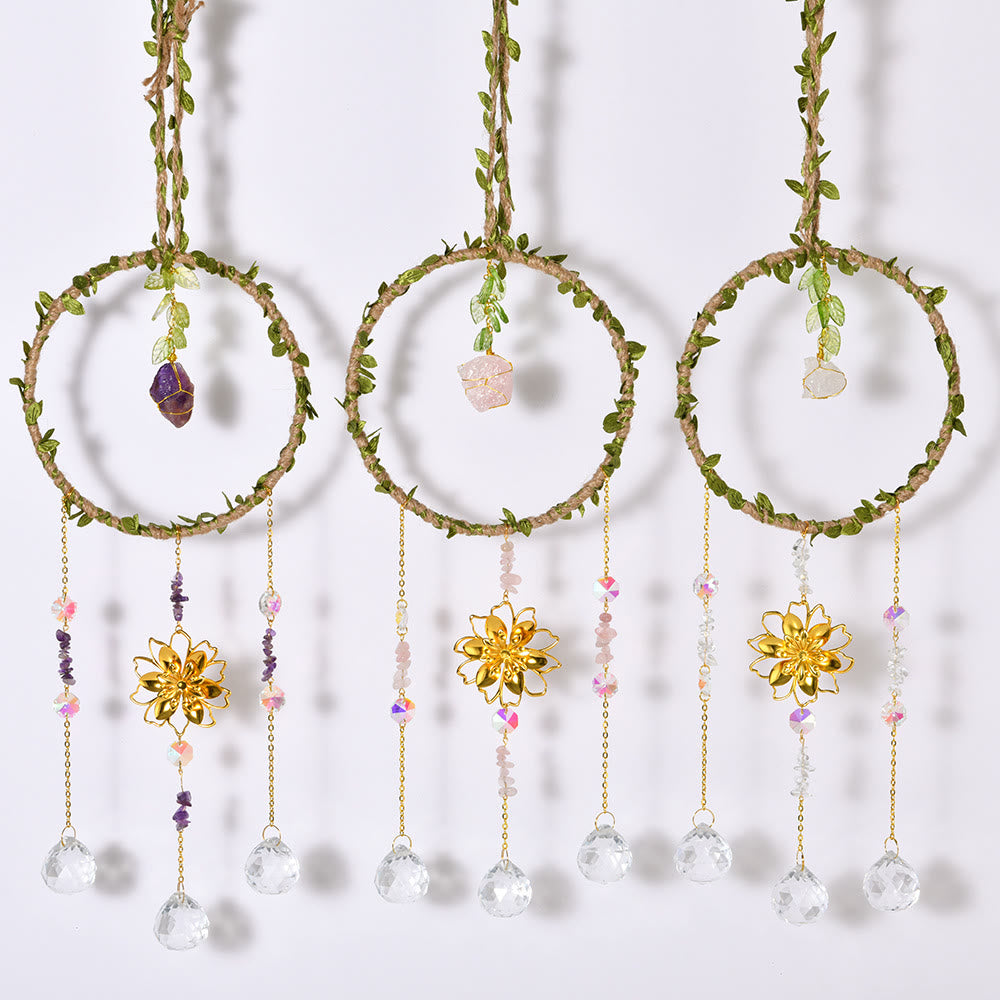 Olivenorma Anneau de vigne en cristal naturel Carillon à vent Lotus