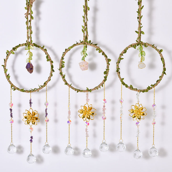 Olivenorma Anneau de vigne en cristal naturel Carillon à vent Lotus