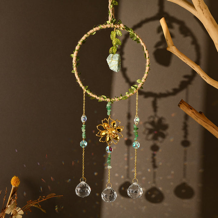 Olivenorma Anneau de vigne en cristal naturel Carillon à vent Lotus