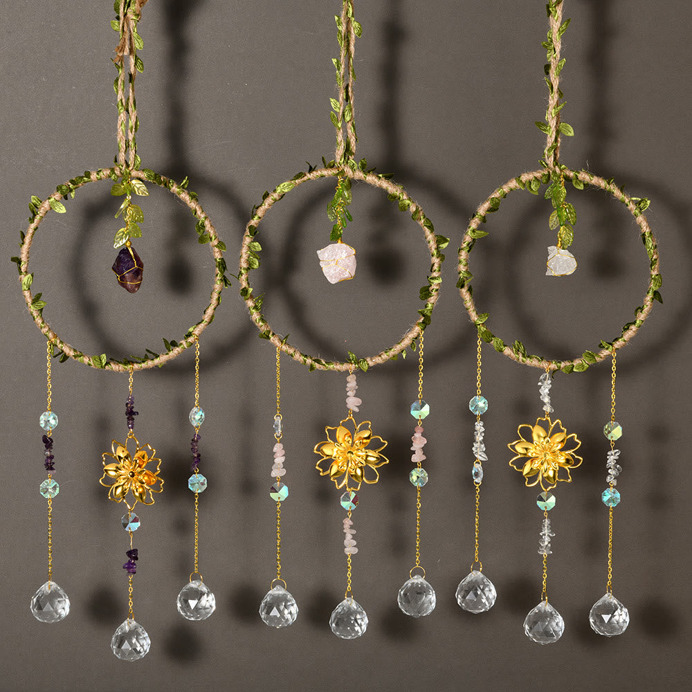 Olivenorma Anneau de vigne en cristal naturel Carillon à vent Lotus