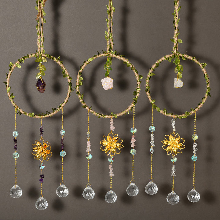 Olivenorma Anneau de vigne en cristal naturel Carillon à vent Lotus