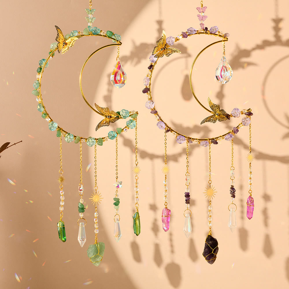 Carillon éolien tissé en cristal naturel Olivenorma , motif lune et papillon