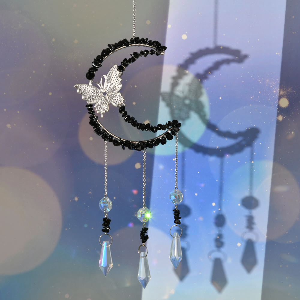 Carillon éolien en cristal naturel Olivenorma , motif lune et papillon