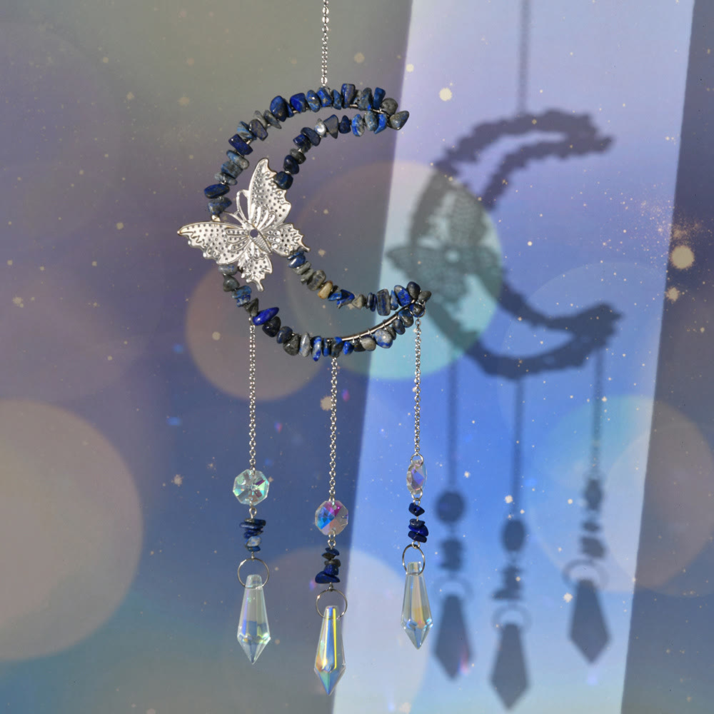 Carillon éolien en cristal naturel Olivenorma , motif lune et papillon