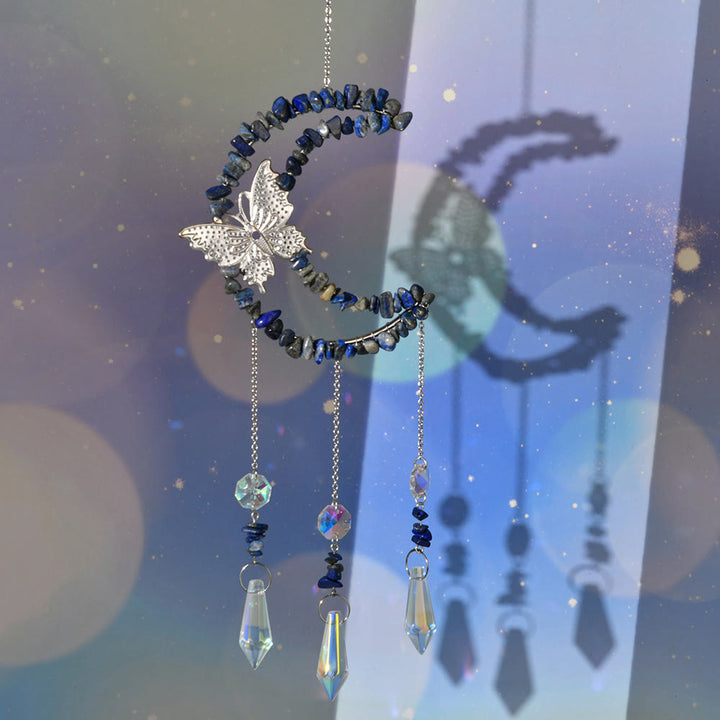 Carillon éolien en cristal naturel Olivenorma , motif lune et papillon