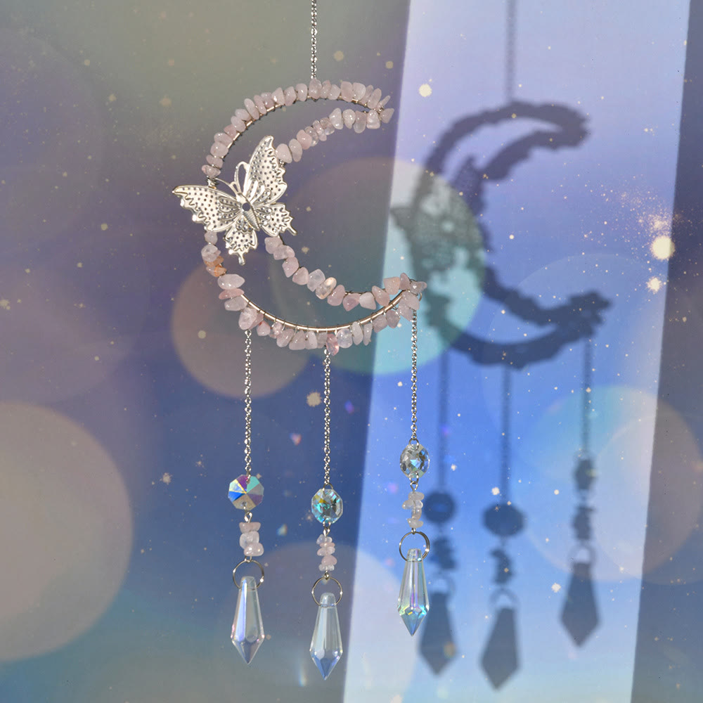 Carillon éolien en cristal naturel Olivenorma , motif lune et papillon