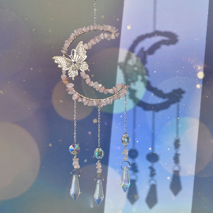 Carillon éolien en cristal naturel Olivenorma , motif lune et papillon