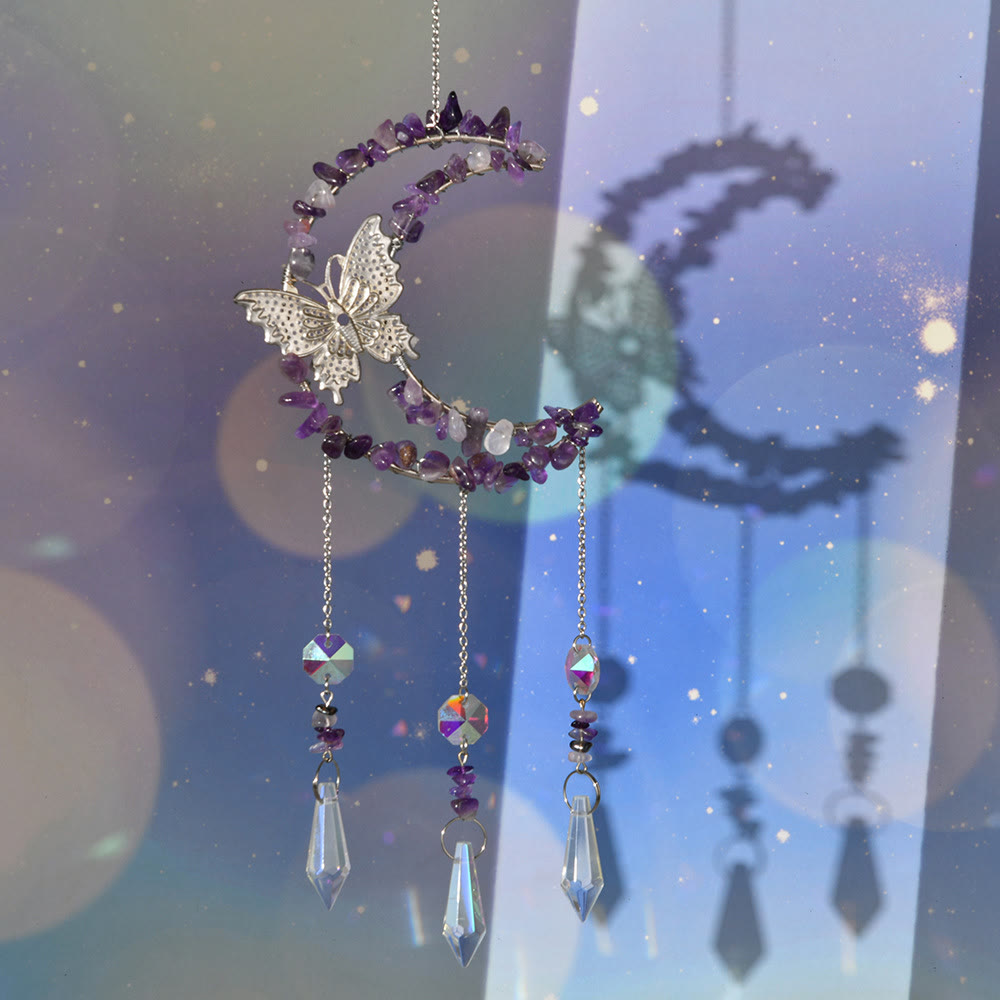 Carillon éolien en cristal naturel Olivenorma , motif lune et papillon