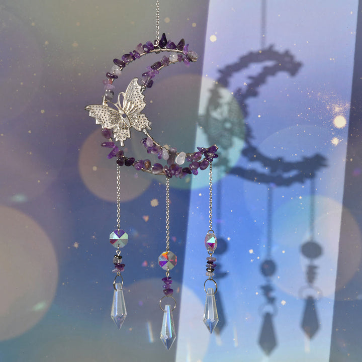 Carillon éolien en cristal naturel Olivenorma , motif lune et papillon