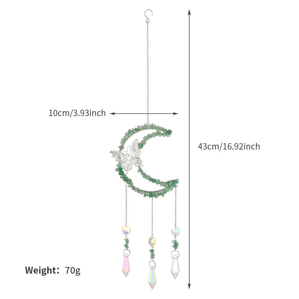 Carillon éolien en cristal naturel Olivenorma , motif lune et papillon