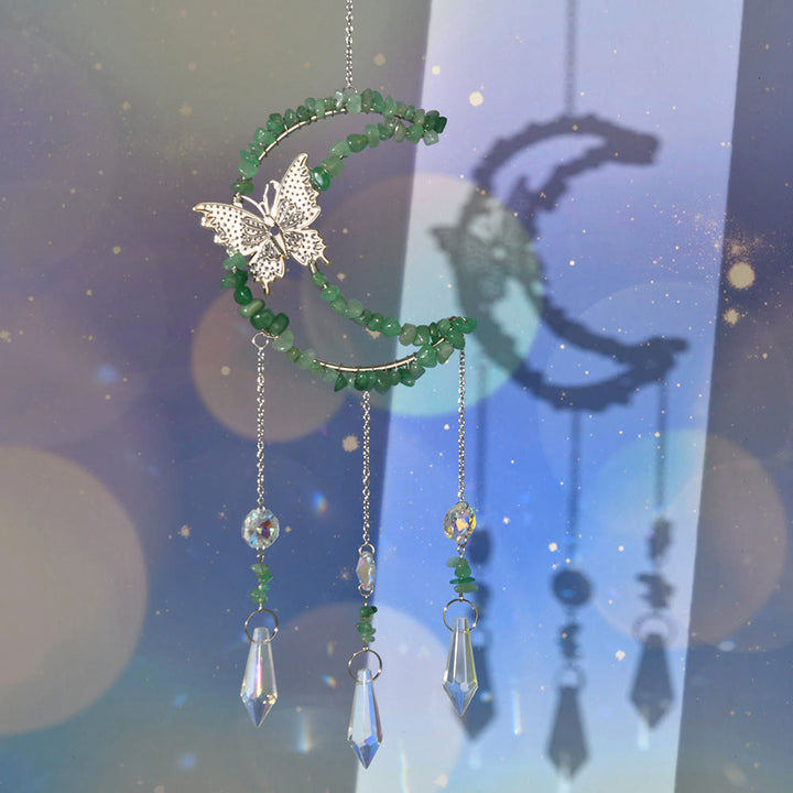 Carillon éolien en cristal naturel Olivenorma , motif lune et papillon