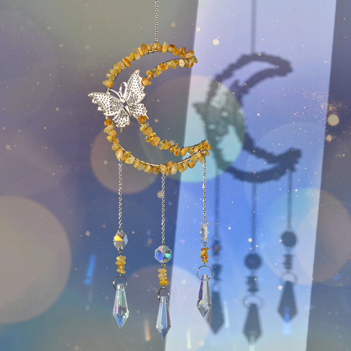 Carillon éolien en cristal naturel Olivenorma , motif lune et papillon