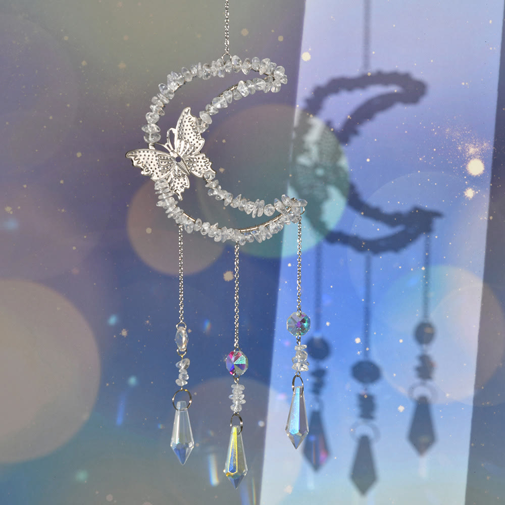 Carillon éolien en cristal naturel Olivenorma , motif lune et papillon