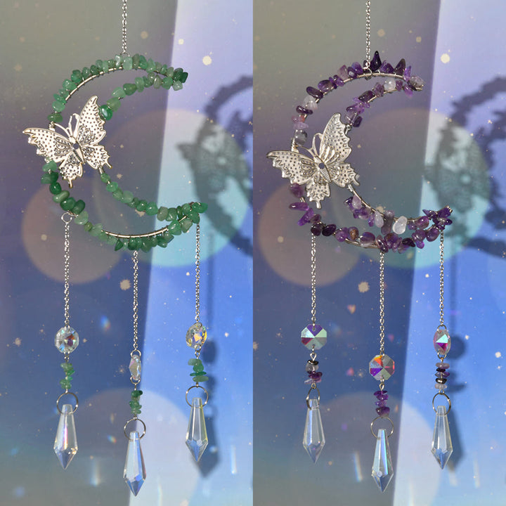 Carillon éolien en cristal naturel Olivenorma , motif lune et papillon