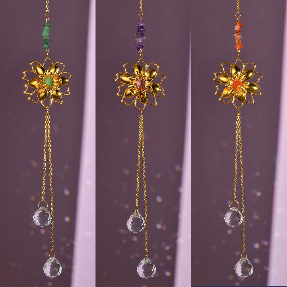Pendentif attrape-soleil en gravier naturel avec lotus Olivenorma