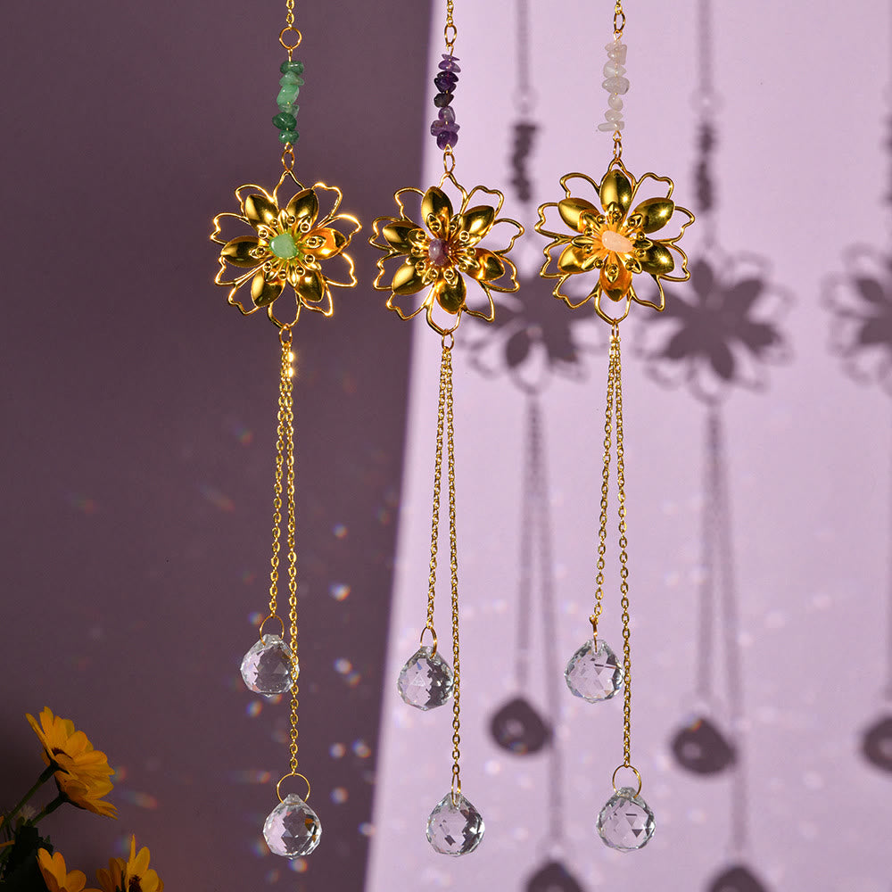 Pendentif attrape-soleil en gravier naturel avec lotus Olivenorma