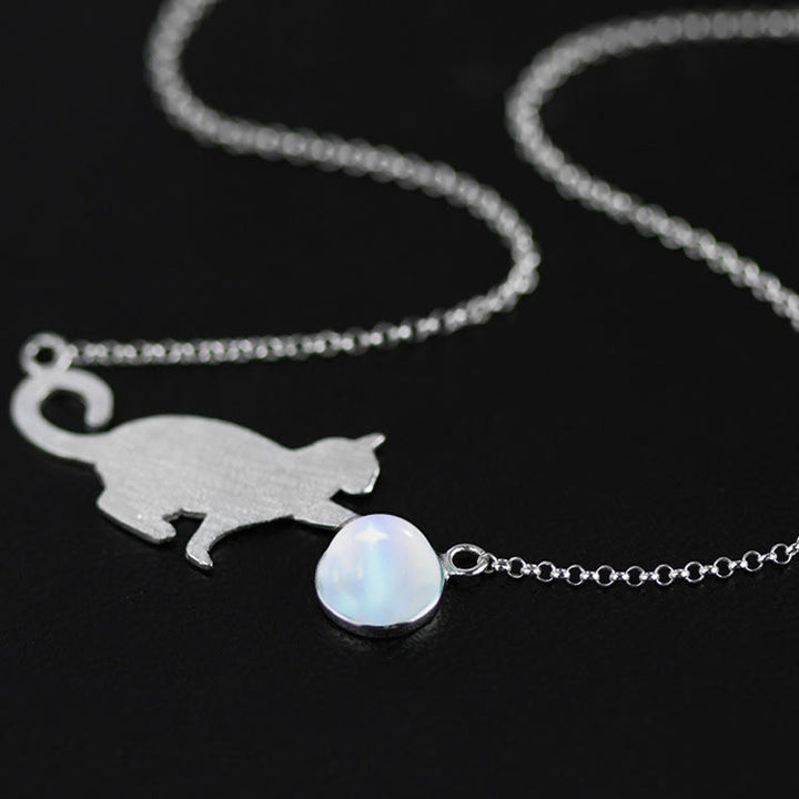 Bracelet pendentif chat en argent et pierre de lune Olivenorma