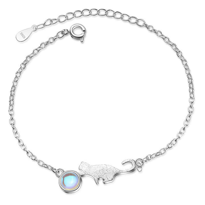 Bracelet pendentif chat en argent et pierre de lune Olivenorma