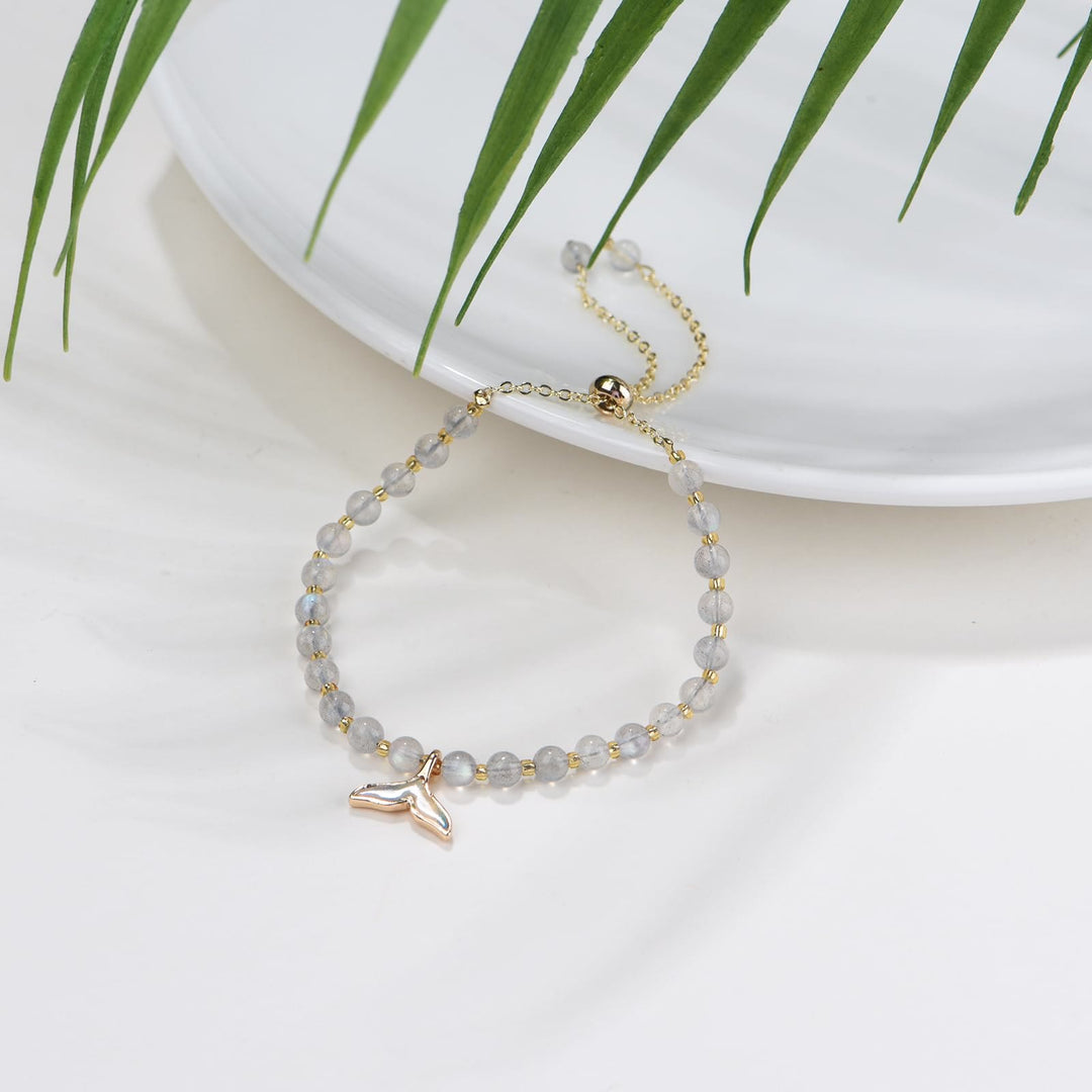 Bracelet pendentif queue de baleine en perles de labradorite naturelle Olivenorma