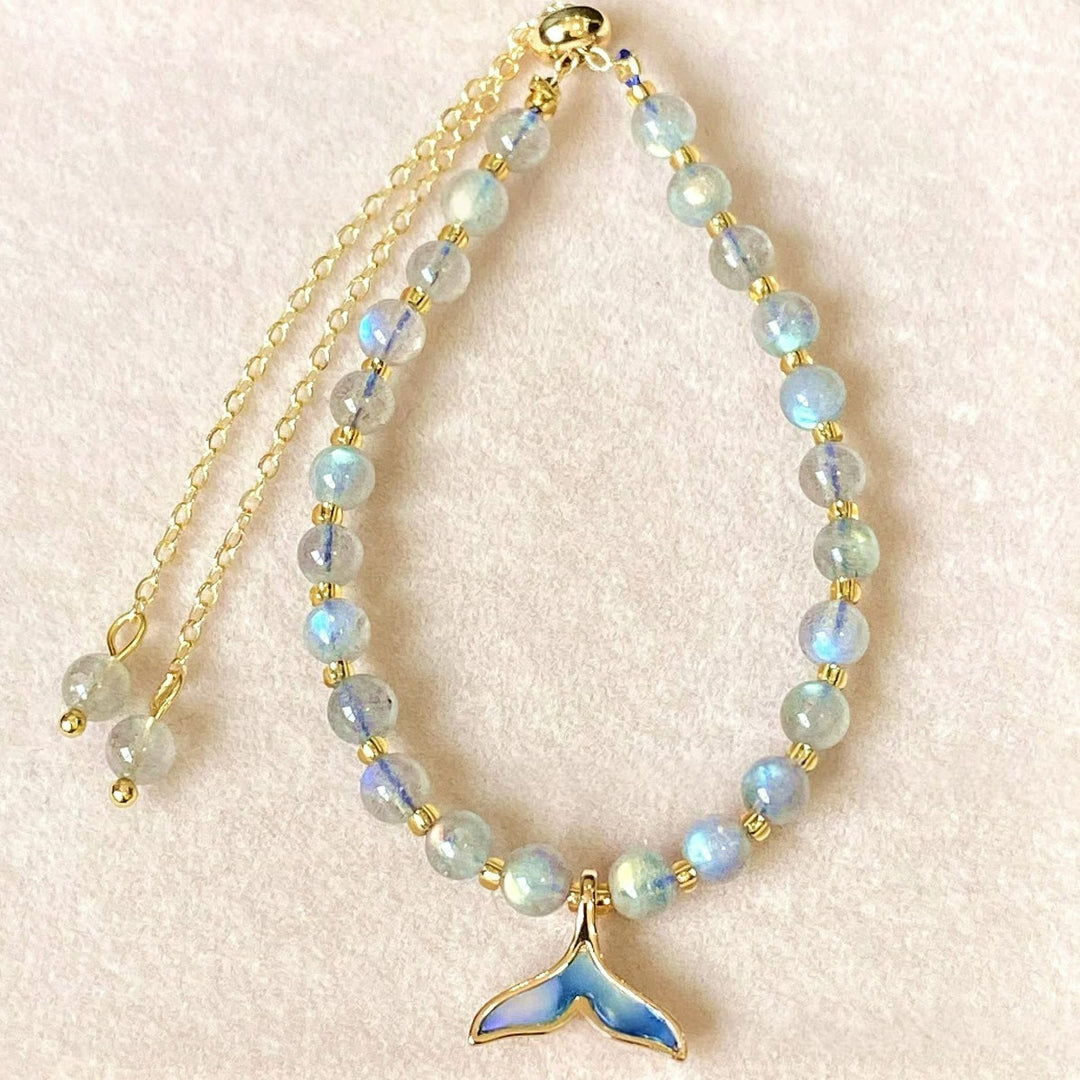 Bracelet pendentif queue de baleine en perles de labradorite naturelle Olivenorma