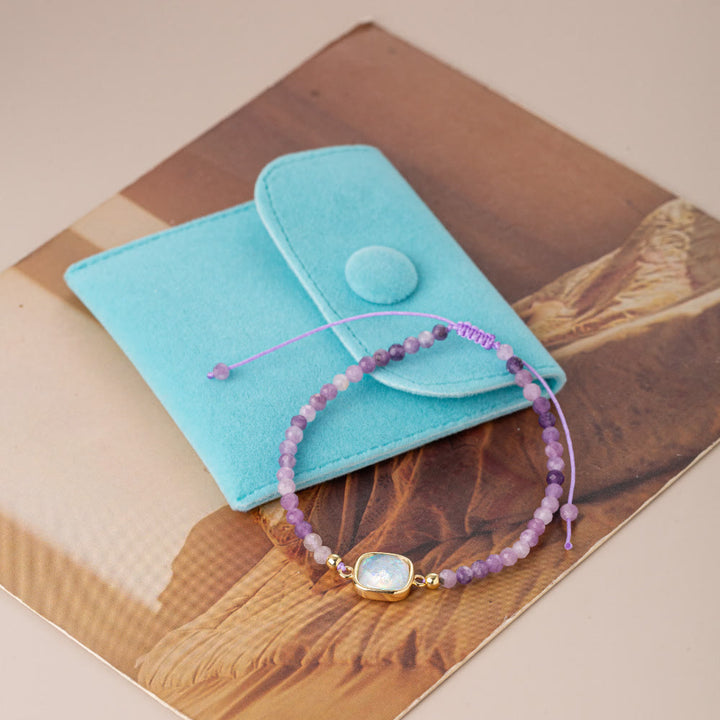 Bracelet pendentif en opale colorée et perles de cristal naturel Olivenorma